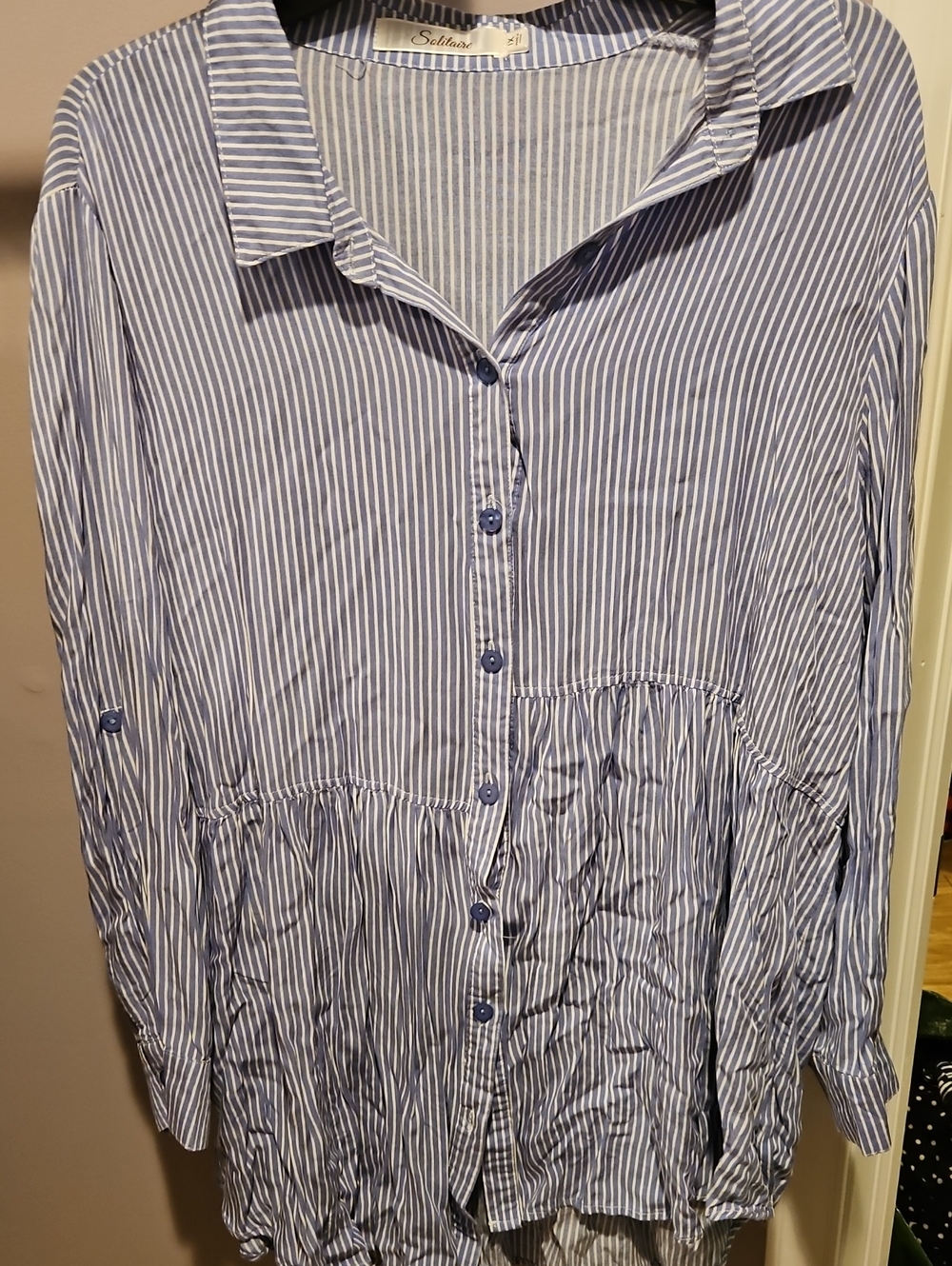 Solitaire Blue & White Vertical Stripe Button-Down Shirt